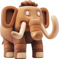 Poster - Cartoonish Brown Mammoth with Curved Tusks and Rounded Features on White Background