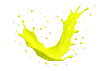 Poster - Fluorescent yellow paint splashing dynamically, forming curved liquid pattern against transparent backdrop with vivid artistic movement