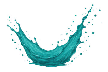 Poster - Turquoise liquid creating graceful arc, curving with fluid momentum against transparent surface, representing beverage freshness and dynamic liquid movement
