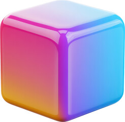 Poster - Glossy, Gradient Cube with Rounded Edges, Isolated on White Background.