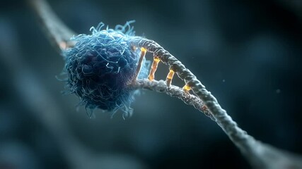 Poster - Microscopic view of dna strand interacting with stem cell, symbolizing cutting edge advancements in genetic engineering, regenerative medicine, and personalized healthcare