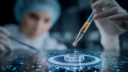 Poster - gloved hand using a pipette dropping liquid on a petri dish in a laboratory setting with innovative 