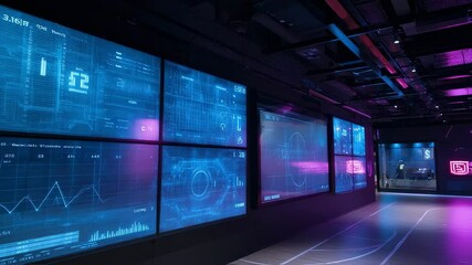 Aufkleber - Futuristic command center featuring complex data visualizations, charts, and metrics on interconnected screens for enhanced strategic decision making and real time monitoring