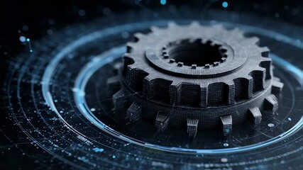 Aufkleber - Futuristic gear rotating on a circuit board, symbolizing advanced technology, innovation, and the integration of mechanics and electronics in modern engineering