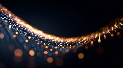 Aufkleber - Abstract Golden Blue Particle Wave Background Digital Art Elegant Design Modern Technology Futuristic Shiny Sparkling Glowing Illumination Light Effect Dark Background Luxury      