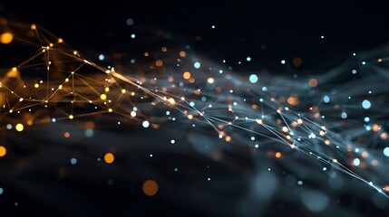 Poster - Abstract Digital Network Connection Golden Blue Lights Technology Background Futuristic Data Stream Elegant Design Modern Art Illustration Graphic Web Banner Corporate Presentation