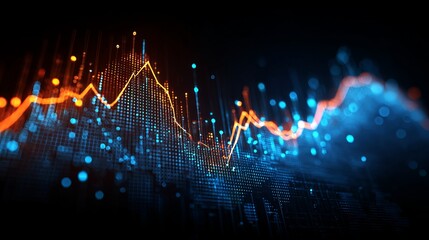 Aufkleber - Abstract Digital Data Visualization Dynamic Blue Orange Stock Market Financial Chart Graphic Technology Background Futuristic Modern Design Illustration big trend growth report    