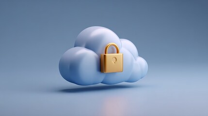 Poster - Secure Cloud Storage Digital Concept Modern Design 3D Render Blue Gold Padlock Safety Data Protection Privacy Technology Illustration Secure Server Network Cloud Computing Safe    