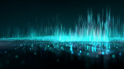 Poster - Abstract Teal Digital Data Stream Background Futuristic Technology Design Modern Elegant Light Particles Glowing Energy Network Connection Bright Vivid Color Digital Art Graphic   