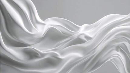Poster - Elegant White Silk Fabric Drape Soft Flowing Waves Texture Background Design Element Luxury Smooth Gray Studio Shot Abstract Swirling Textile art fold pure cloth style light curve 