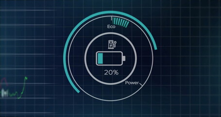 Poster - Displaying circular battery gauge showing 20% charge and plug icon on dashboard, with Eco Power