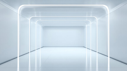 Aufkleber - Pristine white futuristic high tech room with glowing arch lights creates sleek and clean atmosphere full of modern innovation and calm energy