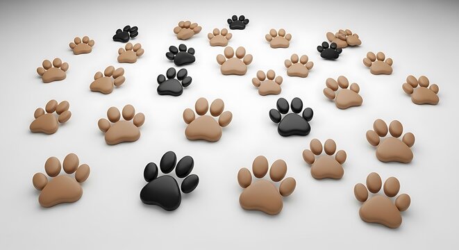 Paw Prints Scattered on White Background with Black Accents