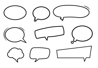 Poster - A set of nine blank speech bubbles in various shapes and sizes outlined in black