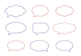Poster - Collection of nine pastelcolored outlined speech bubbles in varied shapes and arrangements on a white background