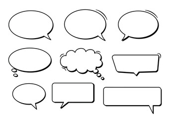 Poster - Collection of speech bubbles ovals rectangles clouds in black outline