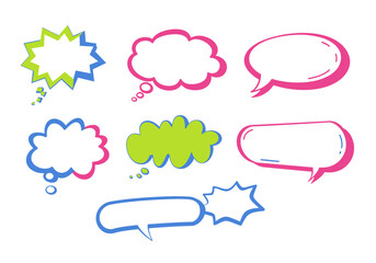 Poster - Colorful speech bubbles of various shapes and sizes arranged on a white background