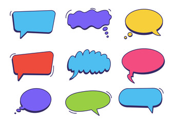 Poster - Nine colorful cartoonish chat bubbles with unique shapes and varying color schemes on a white background