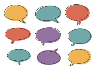Poster - Nine colorful speech bubbles with black outlines arranged in a 3x3 grid against a white background