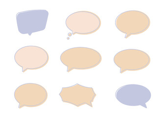 Poster - Nine outlined speech bubbles in a grid pattern colored beige and blue