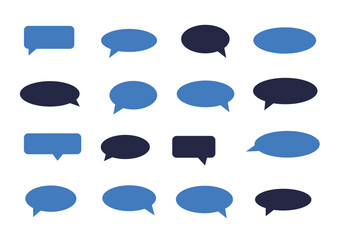 Poster - Sixteen speech bubbles arranged in a grid alternating between light blue and dark blue