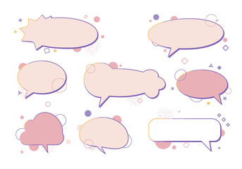 Poster - Several speech bubbles with geometric doodles float on a white backdrop