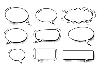 Poster - The image displays nine comic speech bubbles with different shapes and effects
