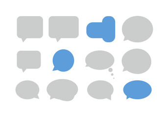 Poster - The image displays twelve speech bubble icons in grey and blue arranged in a rectangular grid pattern