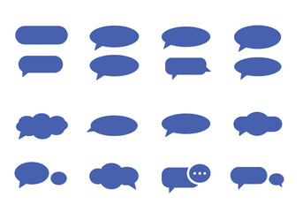 Poster - Twelve blue chat bubbles in four rows on a white background each with a different shape and style