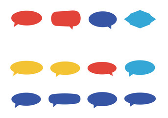 Poster - Twelve chat bubbles in red blue yellow and cyan arranged in a grid layout