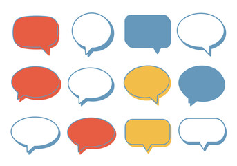 Poster - Twelve colored speech bubbles arranged in rows and columns against a white background