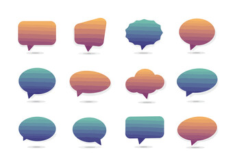Poster - Twelve textured multicolored speech bubbles are arranged on a white background each with a subtle drop shadow