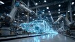 © InfiniteStudio - Automated robots assemble a futuristic car in a high-tech factory during the day