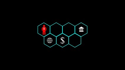 Poster - Business and finance concepts represented in hexagonal framework illustrating global economy, banking, and corporate structure