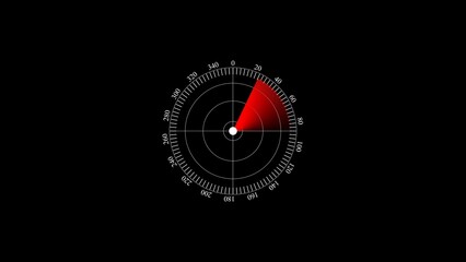 Fototapete - Radar screen displaying electronic data analysis of a scanning circle with a red sweep sector against a dark black background