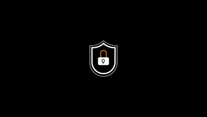 Poster - Digital security concept featuring a padlock symbol within a shield representing protection and online data safety on a black background.