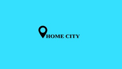 Poster - Simple graphic depicting home city location with a black pinpoint and text on a bright turquoise background