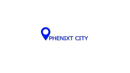 Poster - Simple and clean logo concept for phenixt city featuring a blue location pin symbol on a white background suitable for various applications