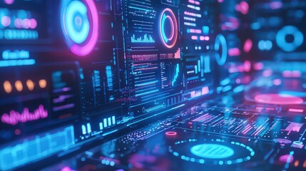 Fototapete - Dynamic digital interface animation high-tech environment conceptual design futuristic display close-up view