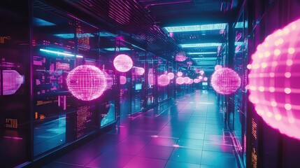 Poster - Futuristic data center visualization high-tech environment digital art neon lighting sci-fi concept