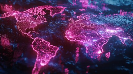 Poster - Digital transformation in global connectivity world map visualization infographic style futuristic environment aerial view data representation