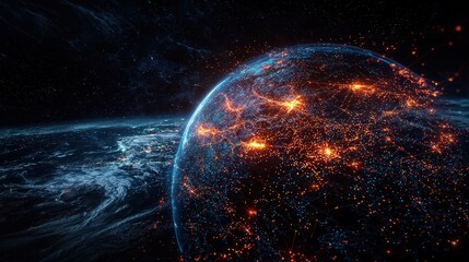 Poster - Celestial event illuminates earth’s surface space digital art cosmic environment aerial view visualizing interstellar connections