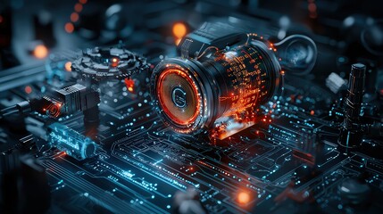 Fototapete - Futuristic ai technology showcase digital environment 3d render abstract circuitry high-tech viewpoint innovation concept