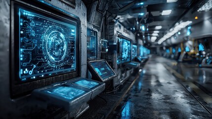 Poster - Futuristic control room adventure sci-fi environment digital interfaces futuristic technology intricate viewpoint immersive experience