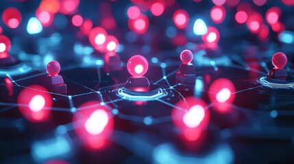 Fototapete - Exploring digital connectivity through networks and nodes in a futuristic environment