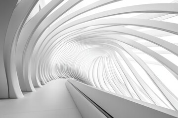 Aufkleber - Abstract monochrome image of a curving, white architectural structure resembling a tunnel or walkway