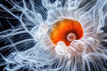 Aufkleber - Abstract image of swirling white and orange hues creating a mesmerizing, almost otherworldly, central focal point
