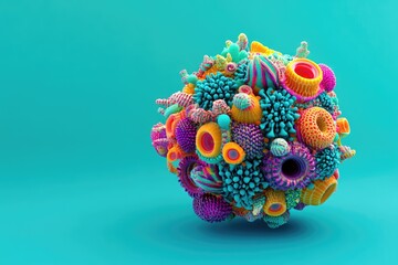 Aufkleber - Vibrant, abstract sphere composed of numerous colorful, organic forms against a teal backdrop