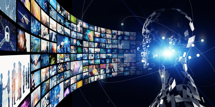 AI・人工知能と映像テクノロジーのコラージュ　バナー・広告向け横長ビジュアル