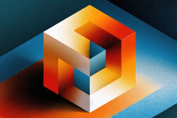 Aufkleber - Intricate colorful geometric illusion of an impossible cube with vibrant shades and shading effects creating a 3D optical illusion artwork